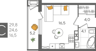 Студия, 29&nbsp;м²