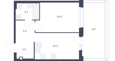 1-к. квартира, 47 м²