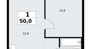 1-к. квартира, 50&nbsp;м²