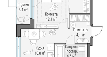 1-к. квартира, 32&nbsp;м²