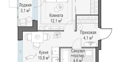 1-к. квартира, 32&nbsp;м²