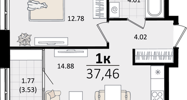 1-к. квартира, 37 м²
