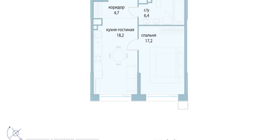 1-к. квартира, 46 м²