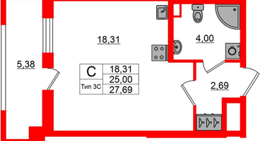 Студия, 25&nbsp;м²