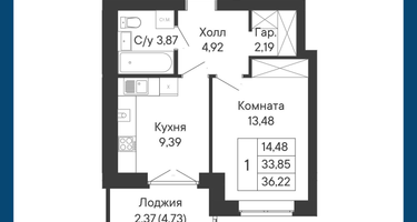 1-к. квартира, 36&nbsp;м²