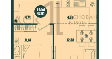 1-к. квартира, 42&nbsp;м²