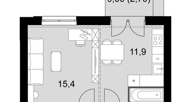 1-к. квартира, 42&nbsp;м²