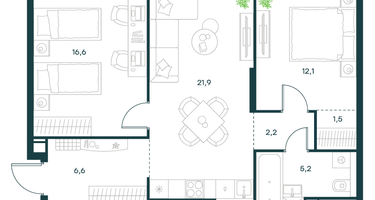 2-к. квартира, 66 м²