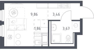 Студия, 18&nbsp;м²