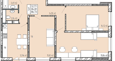 3-к. квартира, 86&nbsp;м²