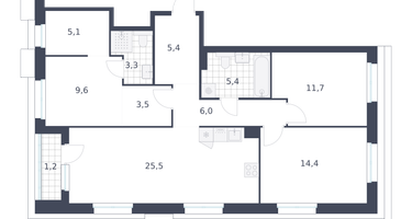 3-к. квартира, 91 м²