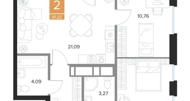 2-к. квартира, 61&nbsp;м²