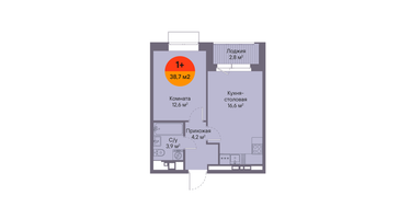 1-к. квартира, 38&nbsp;м²