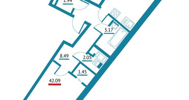 1-к. квартира, 42&nbsp;м²