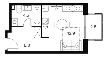 Студия, 28&nbsp;м²
