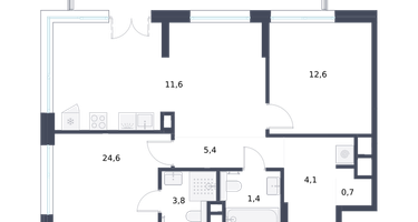 2-к. квартира, 72 м²