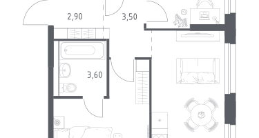 2-к. квартира, 54&nbsp;м²