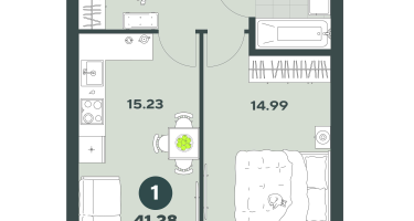 1-к. квартира, 41&nbsp;м²
