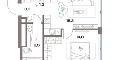2-к. квартира, 40&nbsp;м²