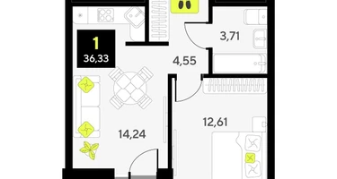 1-к. квартира, 36&nbsp;м²