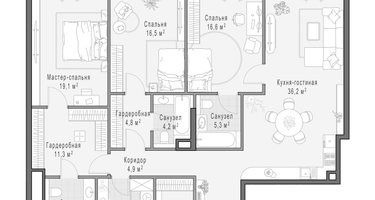 3-к. квартира, 149 м²