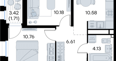 2-к. квартира, 43 м²