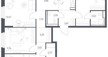 4-к. квартира, 92&nbsp;м²