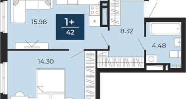 1-к. квартира, 43&nbsp;м²