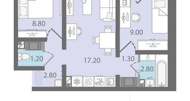 2-к. квартира, 44&nbsp;м²