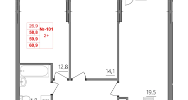 2-к. квартира, 59&nbsp;м²