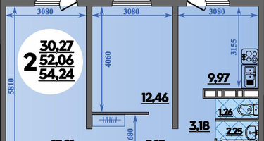 2-к. квартира, 54&nbsp;м²