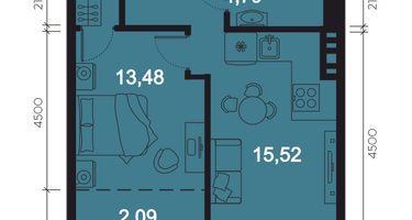 1-к. квартира, 42 м²