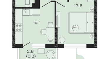 1-к. квартира, 31&nbsp;м²