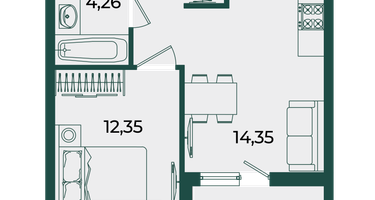 1-к. квартира, 38&nbsp;м²
