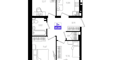 3-к. квартира, 61&nbsp;м²