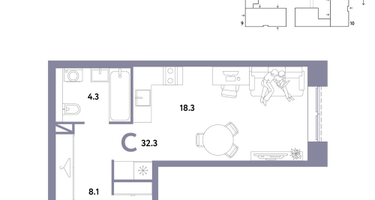 1-к. квартира, 32 м²