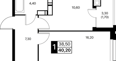 1-к. квартира, 40&nbsp;м²