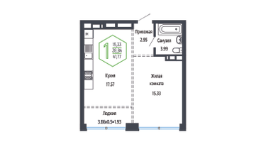 1-к. квартира, 41&nbsp;м²