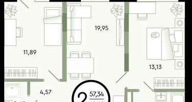 2-к. квартира, 68 м²