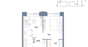 2-к. квартира, 42&nbsp;м²