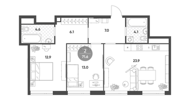 2-к. квартира, 71 м²