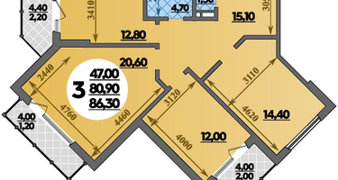 3-к. квартира, 86&nbsp;м²