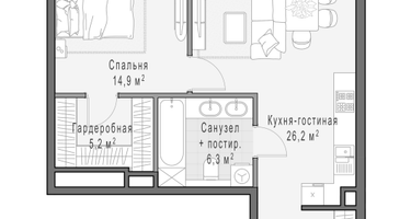 1-к. квартира, 58&nbsp;м²