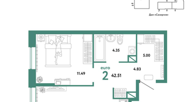 2-к. квартира, 42&nbsp;м²