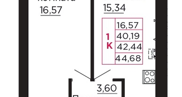 1-к. квартира, 42&nbsp;м²