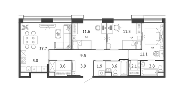 4-к. квартира, 86 м²