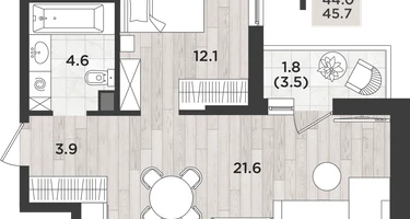 1-к. квартира, 44&nbsp;м²
