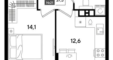 1-к. квартира, 37&nbsp;м²