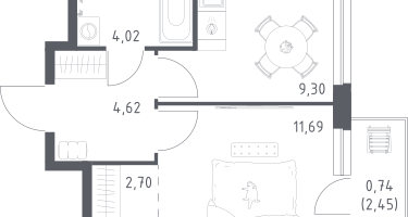 1-к. квартира, 33&nbsp;м²