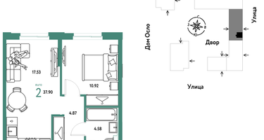 2-к. квартира, 37&nbsp;м²